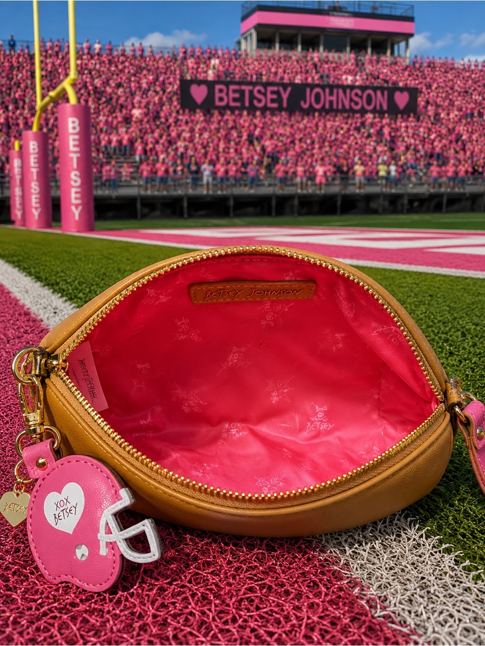 Betsey Johnson Brown & Pink Football Crossbody Bag - Picture 4 of 4
